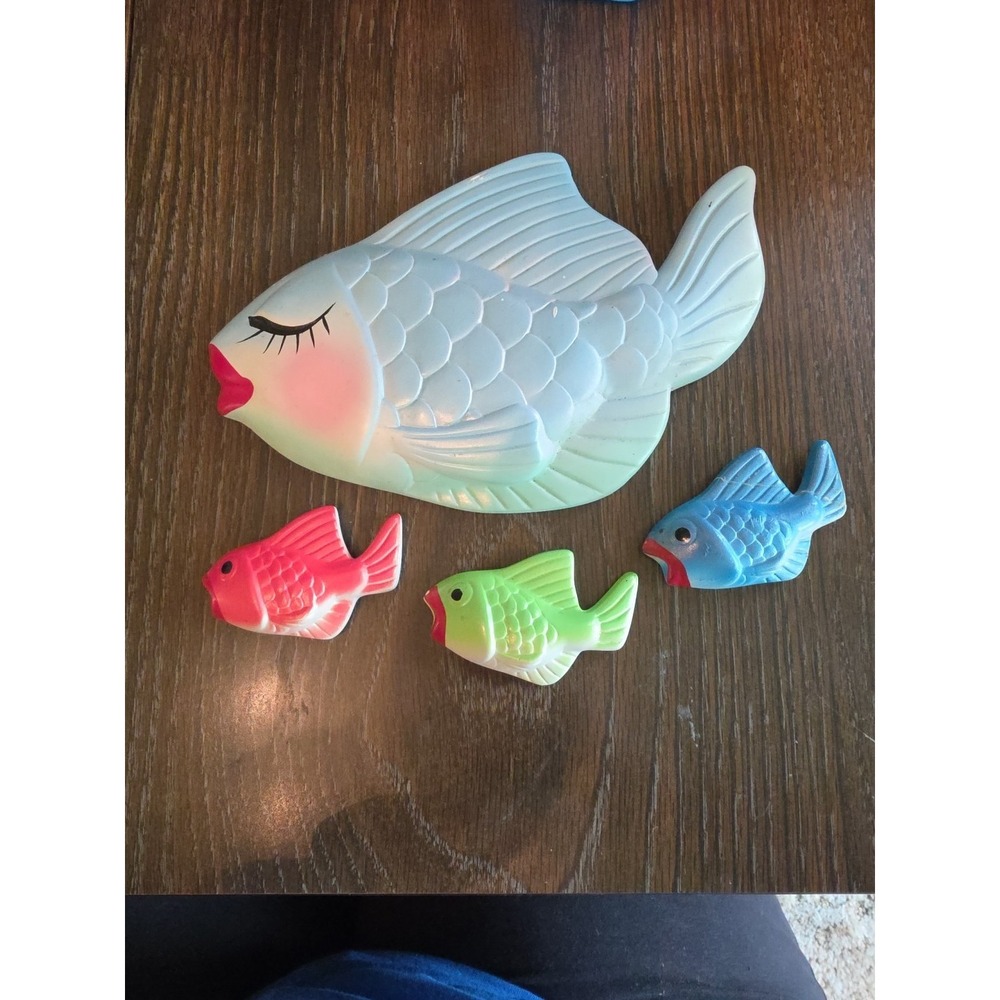 Vintage 1960s Miller Studio Set of 4 Fish Chalkware Wall Art Plaques Decor